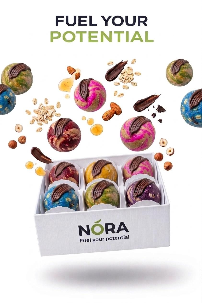 NŌRA Energy Balls box with six chef-made protein bites